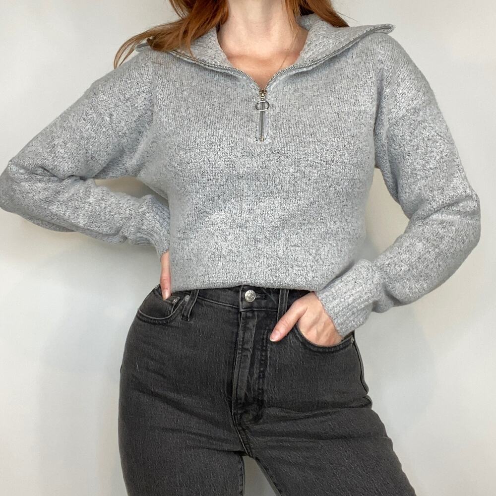 Love by Design EUC Large Gray Half ZIP Chunky Knit Sweater